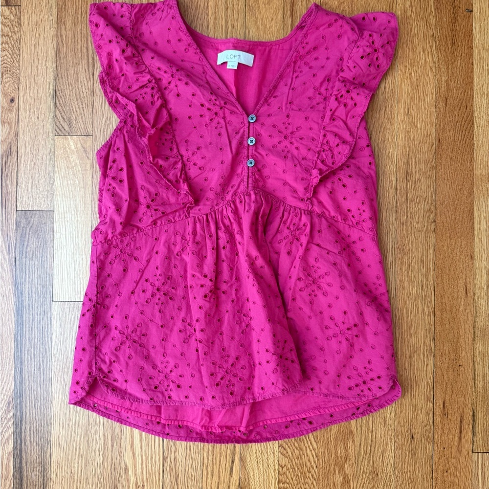 LOFT Fuchsia Ruffle Blouse
